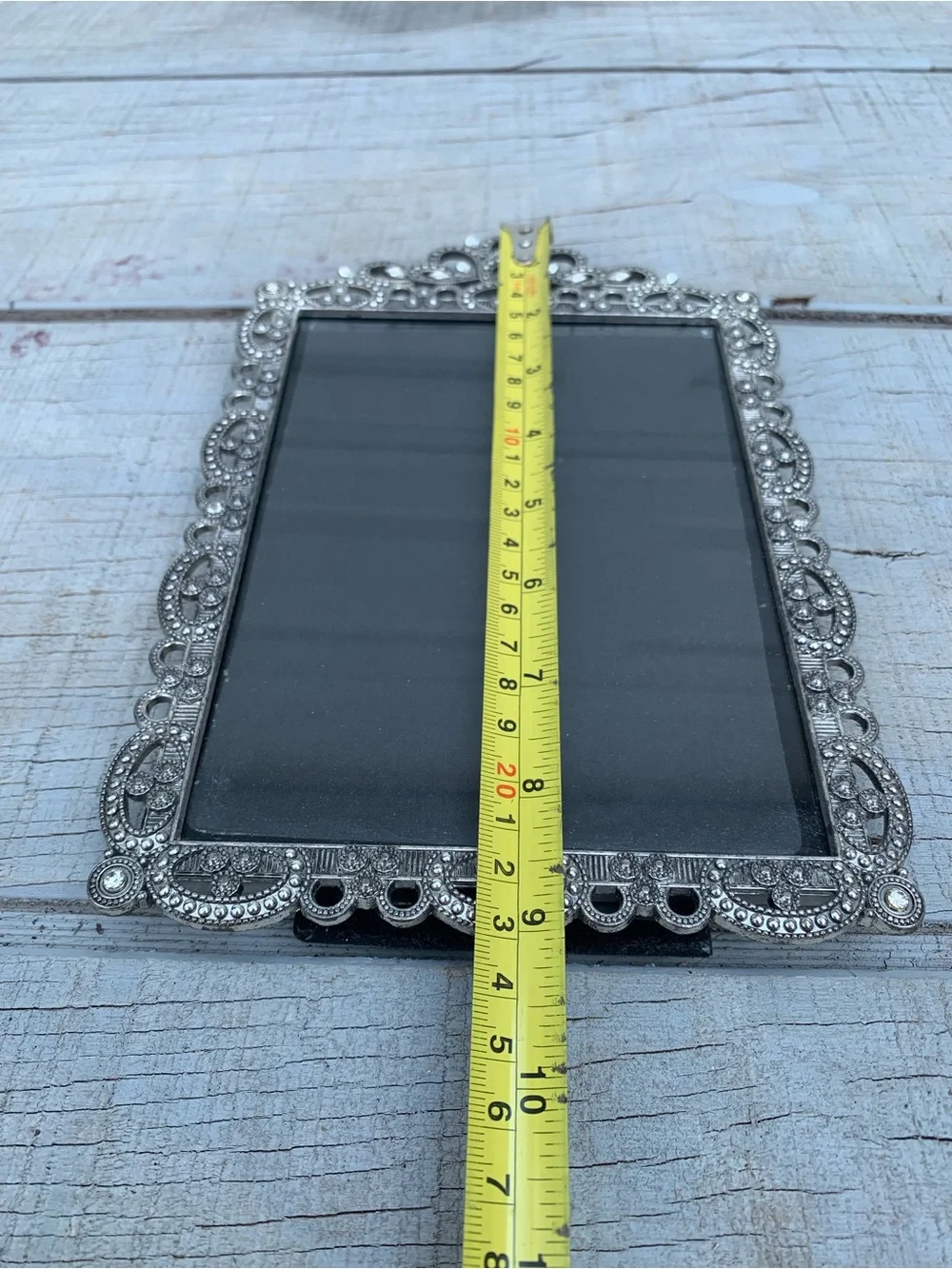 Vintage Silver Tone Ornate Metal Picture Frame Jeweled Rhinestone Marcasite 5x7